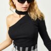 XHAN Women's Black Halterneck Camisole Blouse