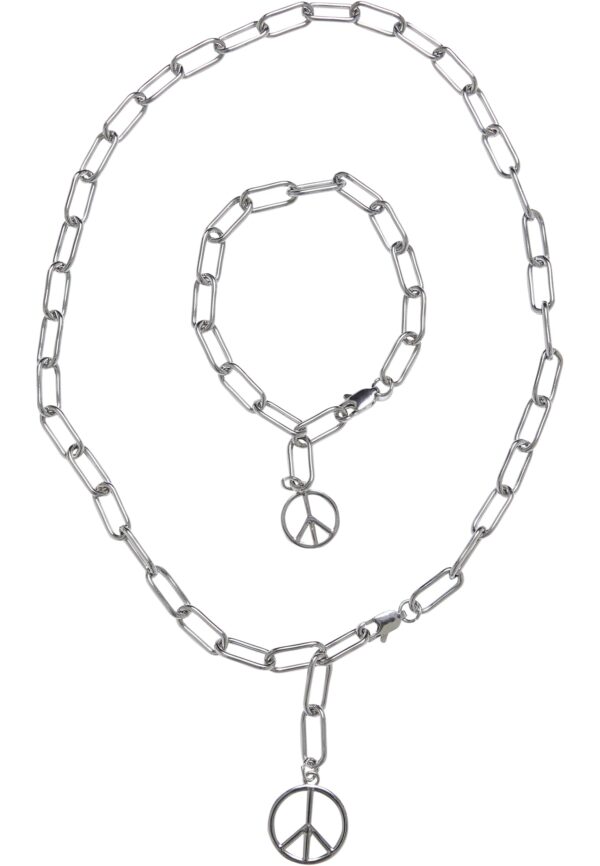 Y Chain Peace Necklace and Bracelet - Silver Color