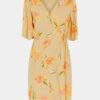 Yellow Floral Tie Wrap Dress Pieces Tianna - Women