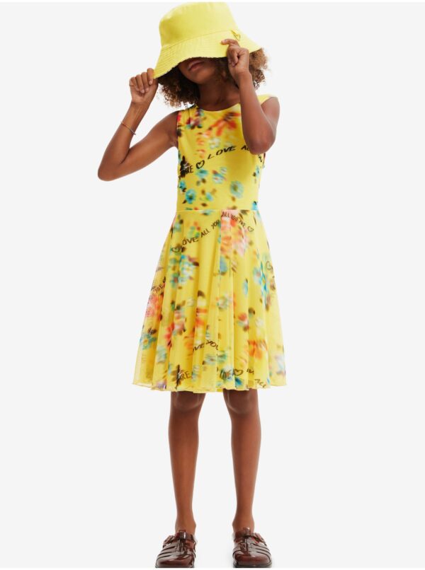 Yellow Girly Floral Dress Desigual Gardenia - Girls