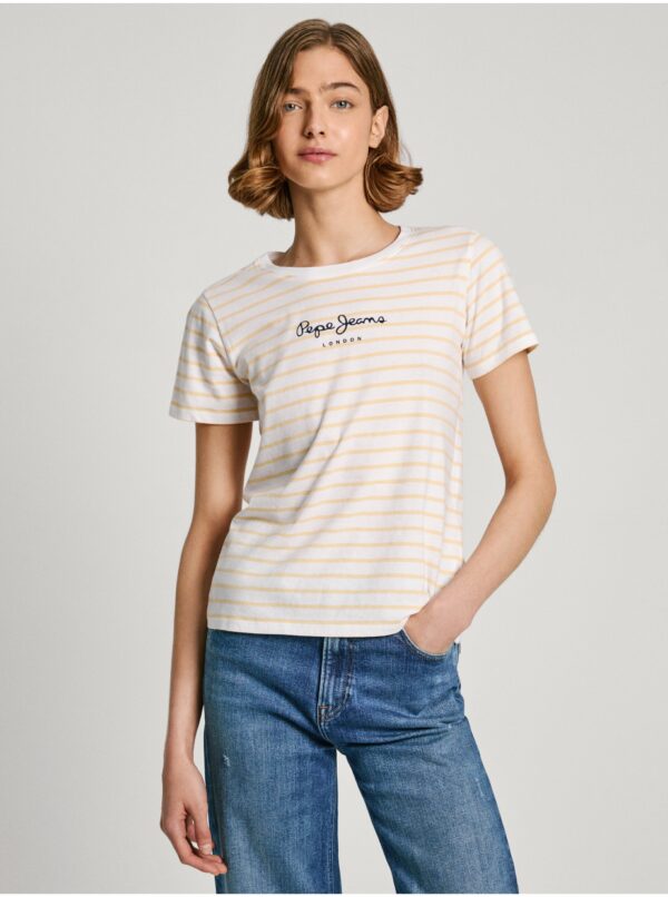 Yellow and White Women's Striped Pepe Jeans T-Shirt - Women