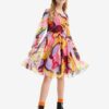 Yellow-pink girly patterned dress Desigual Aguayo - Girls