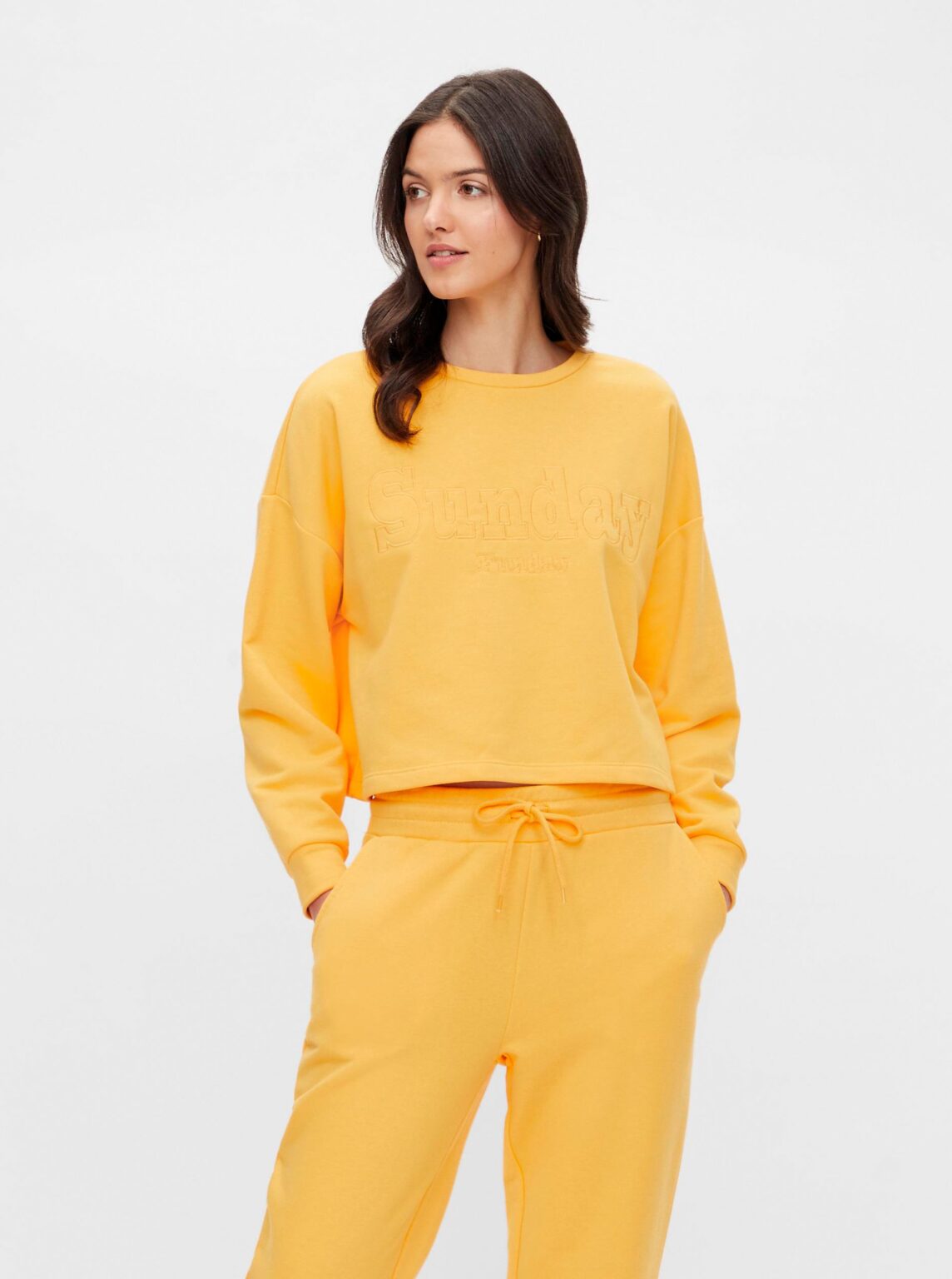 Yellow sweatshirt with inscription Pieces Ulrikka - Women