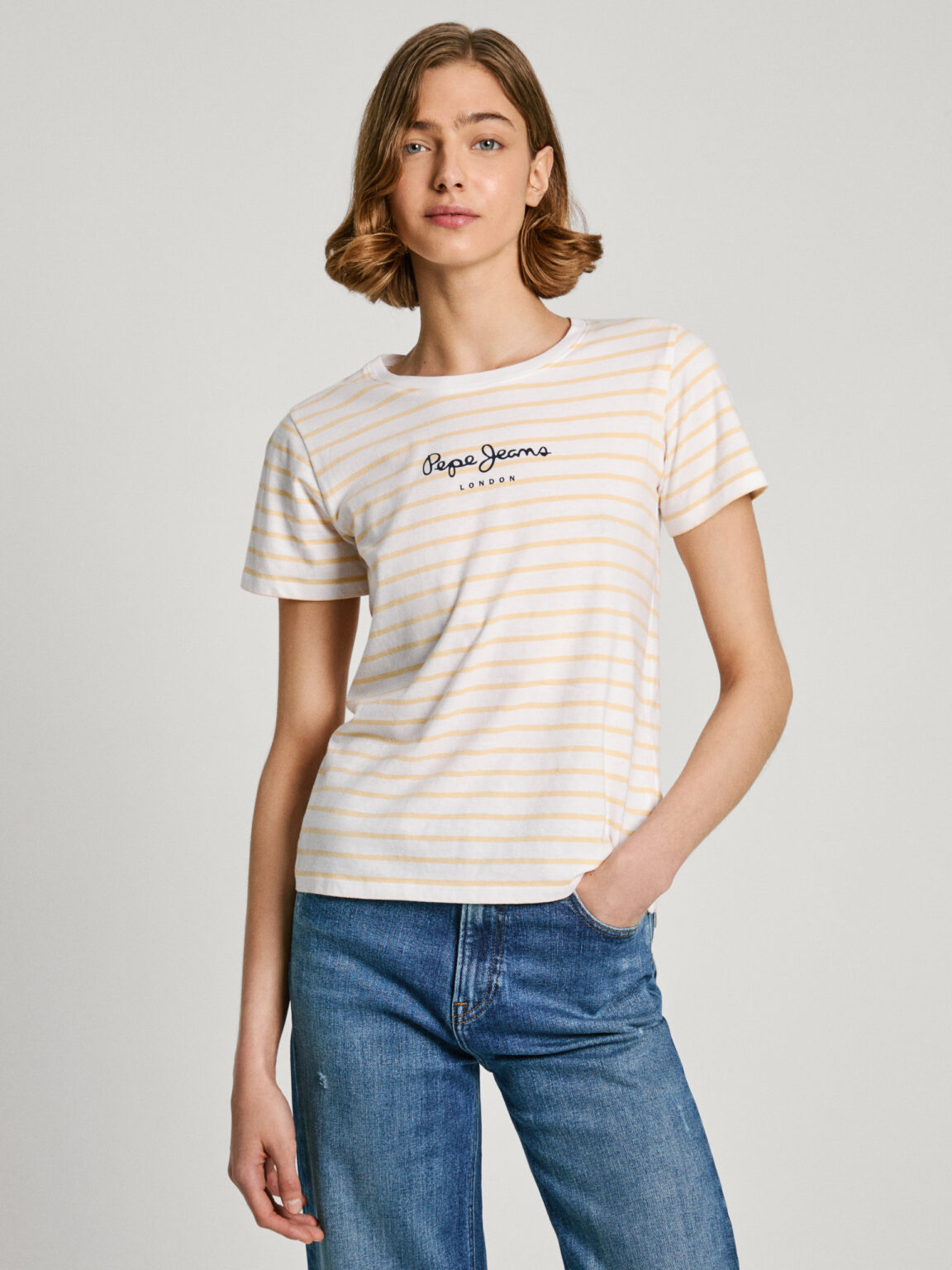 Yellow-white women's striped Pepe Jeans T-shirt
