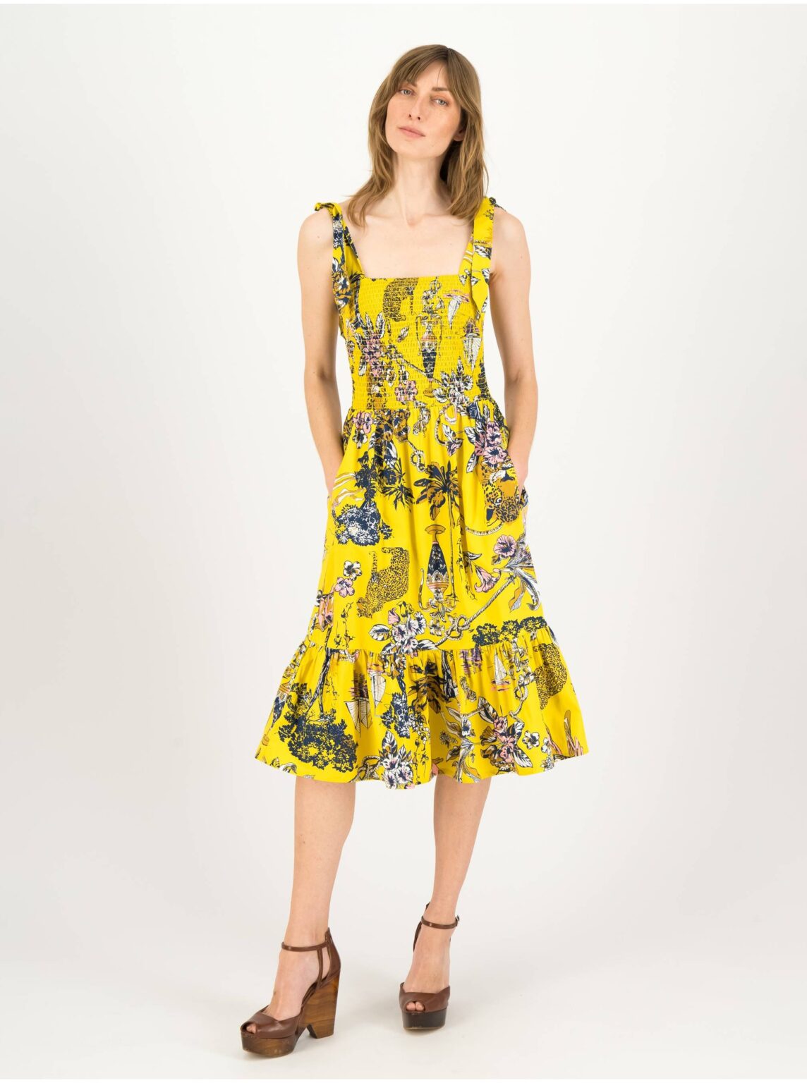 Yellow women's floral dress Blutsgeschwister Seaside Picknick Love - Women's