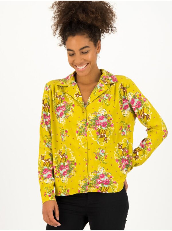 Yellow women's patterned shirt Blutsgeschwister Oh My Deer - Women