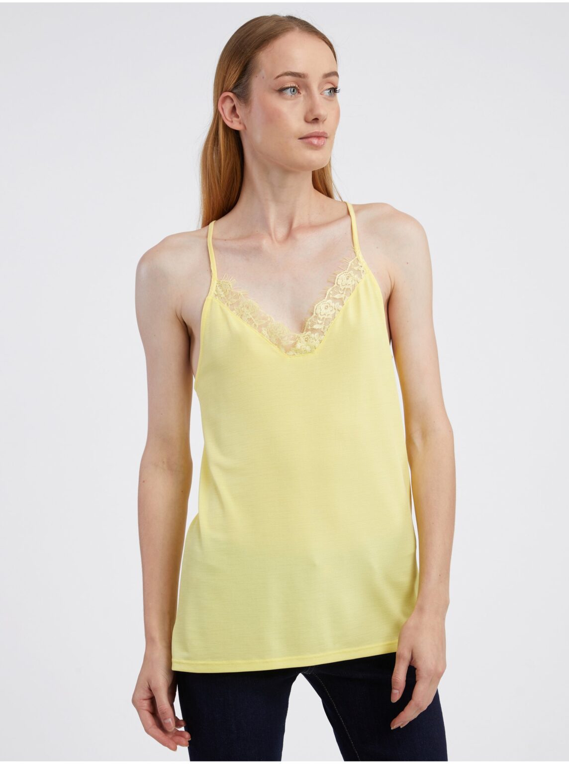 Yellow women's tank top with lace CAMAIEU - Women's