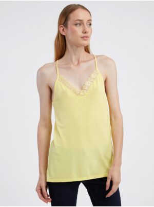 Yellow women's tank top with lace CAMAIEU - Women's