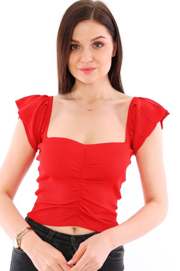 Z2008 DEWBERRY WOMEN'S CROOP BLOUSE-RED