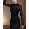 Z2277 Dewberry Womens Black Lined Half Turtleneck Dress-BLACK