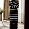 Z3059 Dewberry Womens Striped Long Sleeve Knitwear Dress-BLACK