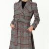 Z6638 DEWBERRY PLAID WOMEN'S COAT-BURGUNDY-BLACK