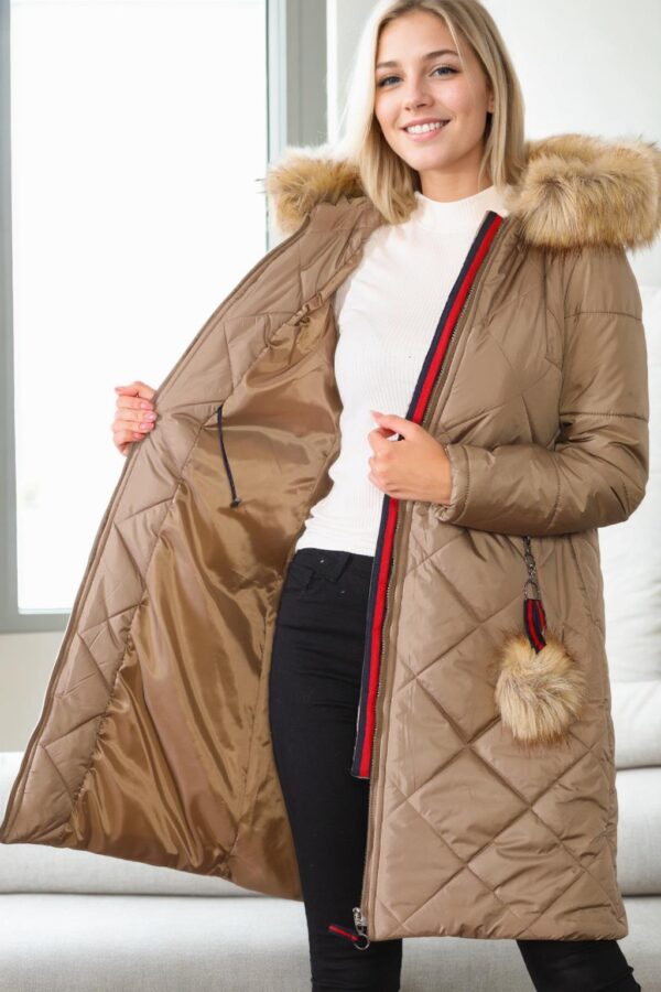 Z6646 DEWBERRYN FUR POMPOM LADIES' COAT-VISION-1