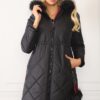 Z6646 DEWBERRYN WOMEN'S COAT WITH FUR POMPOMS-BLACK