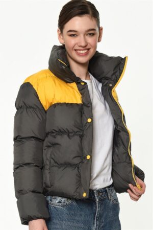 Z6649 DEWBERRY WOMEN'S COAT-ANTHRACITE-YELLOW