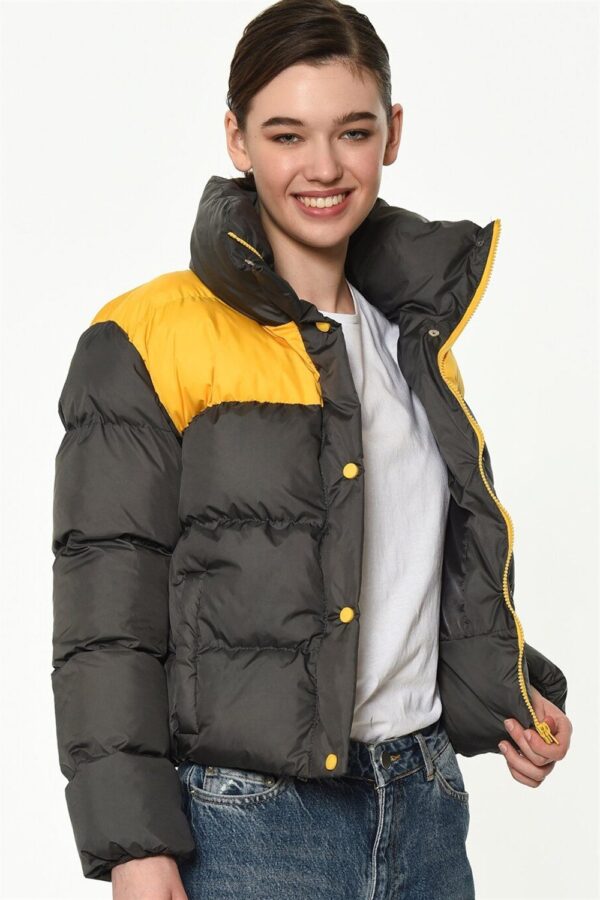 Z6649 DEWBERRY WOMEN'S COAT-ANTHRACITE-YELLOW