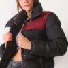 Z6649 DEWBERRY WOMEN'S COAT-BLACK-BURGUNDY