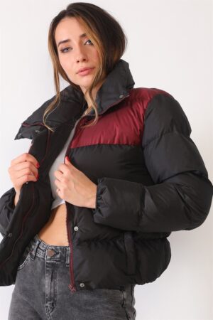 Z6649 DEWBERRY WOMEN'S COAT-BLACK-BURGUNDY
