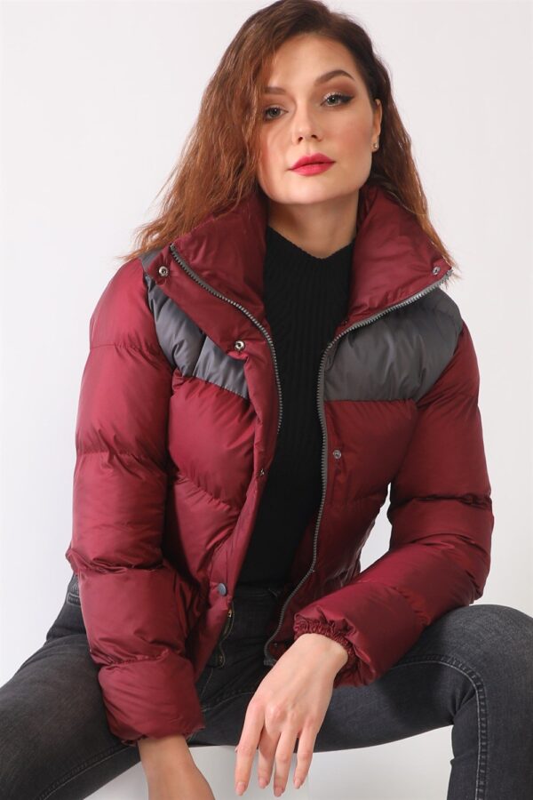 Z6649 DEWBERRY WOMEN'S COAT-BURGUNDY-ANTHRACITE