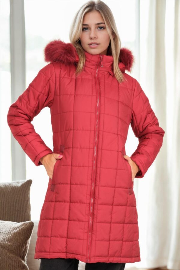 Z6653 DEWBERRY LADIES' COAT-BURGUNDY-1