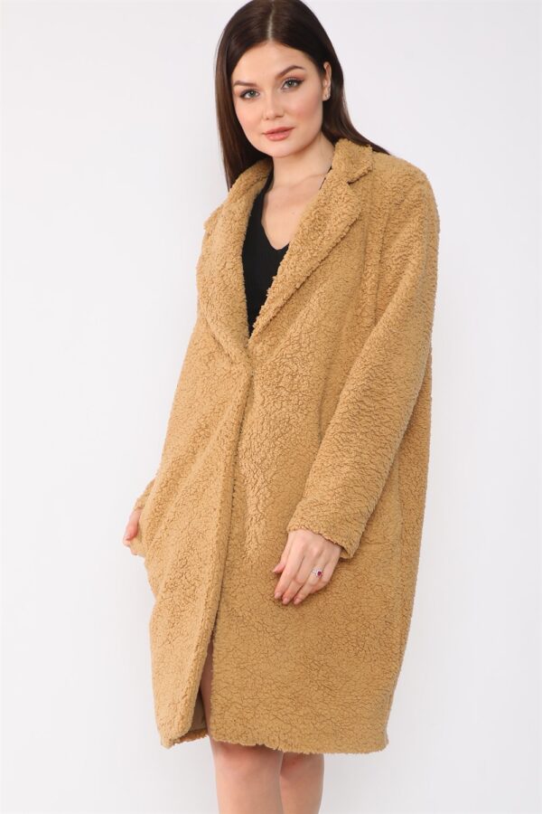 Z6661 DEWBERRY LADIES PLUSH COAT-MUSTARD
