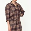Z6669 DEWBERRY WOMEN'S SHIRT-BEIGE-RED