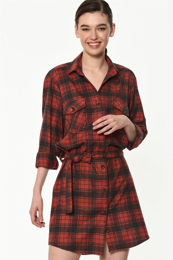Z6669 DEWBERRY WOMEN'S SHIRT-RED-NAVY BLUE