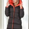 Z6687 DEWBERRY WOMEN'S COAT-BLACK-LIGHT ORANGE