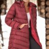 Z6690 DEWBERRY FUR HOODED LADIES' COAT-LIGHT BURGUNDY