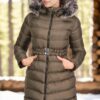 Z6690 DEWBERRY FUR HOODED LADIES' COAT-PLAIN KHAKI