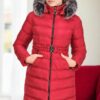 Z6690 DEWBERRY FUR HOODED WOMEN'S COAT-RED-1