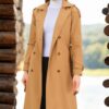 Z6737 DEWBERRY WOMEN'S TRENCH COAT-DARK CAMEL