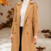 Z6737 DEWBERRY WOMEN'S TRENCH COAT-FLAT CAMEL