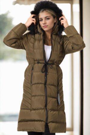 Z6758 DEWBERRY WOMEN'S COAT-KHAKI-1