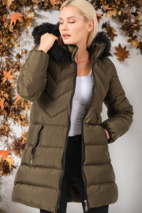 Z6759 DEWBERRY WOMEN'S COAT-PLAIN KHAKI