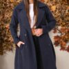 Z6765 DEWBERRY WOMEN'S COAT-PLAIN NAVY BLUE