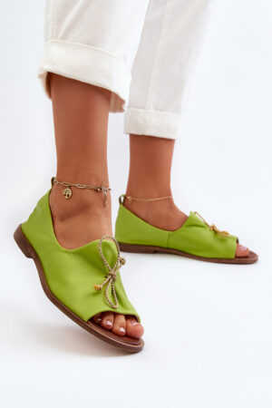 Zazoo 2660 női bőr balerina lapos lime