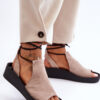 Zazoo 2743 Suede Wedge Sandals Beige