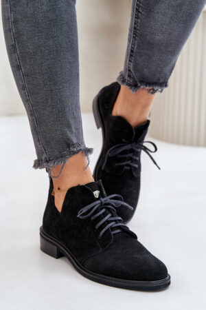Zazoo 2959 Suede Oxfords Lace Up lapos sarkú fekete