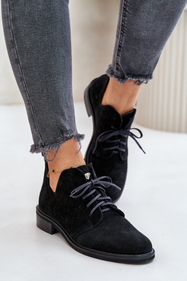 Zazoo 2959 Suede Oxfords Lace Up lapos sarkú fekete