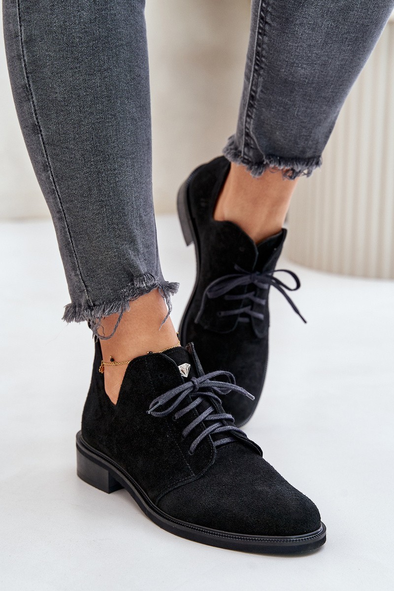 Zazoo 2959 Suede Oxfords Lace Up lapos sarkú fekete
