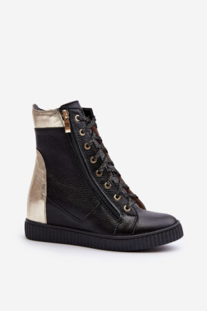 Zazoo 3081 női bőr tornacipő Wedge Black