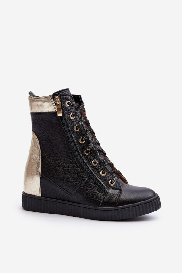 Zazoo 3081 női bőr tornacipő Wedge Black