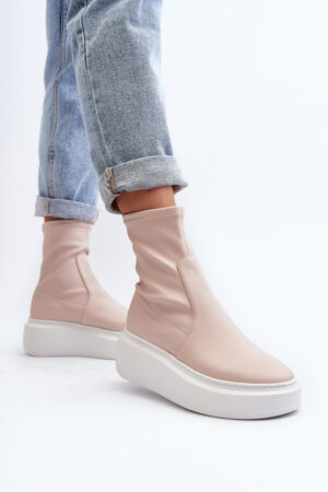 Zazoo 3395 női bőr bokacsizma Chunky Platform bézs színű