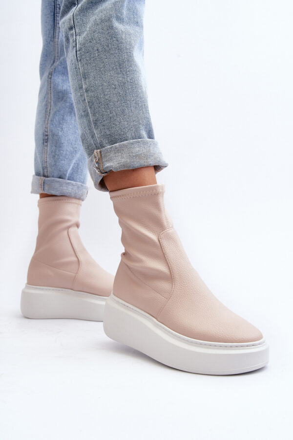 Zazoo 3395 női bőr bokacsizma Chunky Platform bézs színű