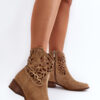 Zazoo 3404 kivágott Cowboy csizma alacsony sarkú velúr világos bézs
