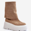 Zazoo 3410 velúr női csizma Chunky Platform bézs színű