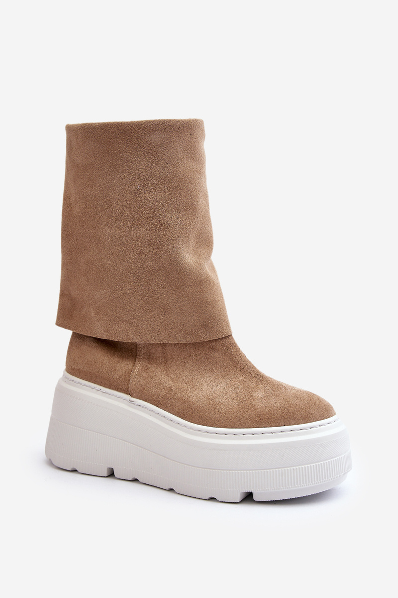 Zazoo 3410 velúr női csizma Chunky Platform bézs színű
