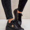 Zazoo Bőr Sneakers Platformon Arany Díszítéssel Lewski 3428 Fekete