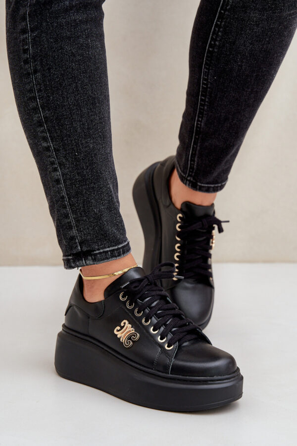 Zazoo Bőr Sneakers Platformon Arany Díszítéssel Lewski 3428 Fekete